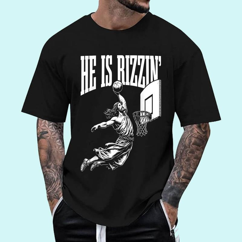 He Is Rizzin Funny Jesus Basketball Meme Cotton T-Shirts, Hoodie, Sweatshirt