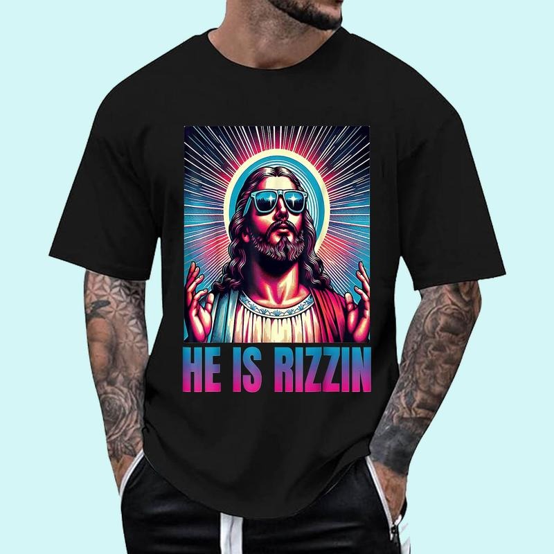 He Is Rizzin Jesus T-Shirt | Tee For Men and Women, Unisex Cotton Hoodie, Sweatshirt | GrindPrints.com
