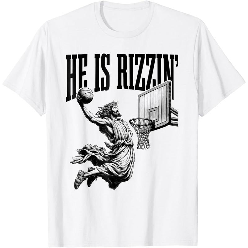 He Is Rizzin Shirt Basketball Jesus Retro Easter Christian T-Shirt Hoodie, Sweatshirt | GrindPrints.com