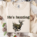He is Hunting Deer Camoflauge Bottomland Pattern Sweatshirt, Hunting Camo Unisex Shirt Hoodie | GrindPrints.com
