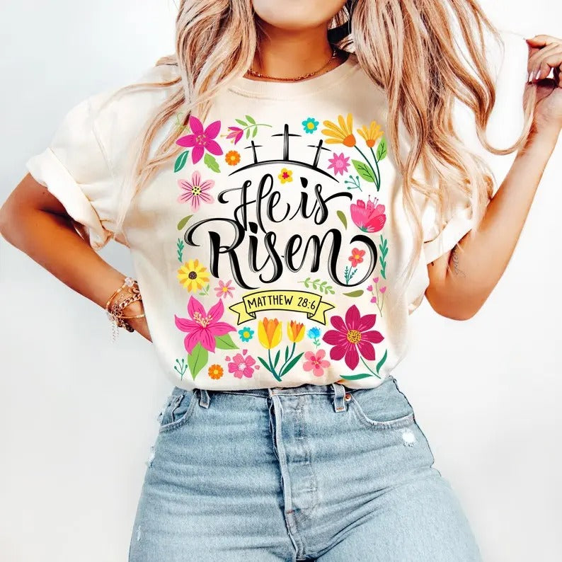 He is Risen tshirt-sweatshirt-hoodie, Boho Easter tshirt, Matthew 28:6, Christian Easter sweatshirt, Easter Jesus hoodie,...