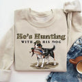 He's Hunting with His Nova Scotia Duck Tolling Retriever Dog Unisex Crewneck Sweater, Hunting Camo Bottomland Duck Hunt...