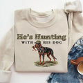 He's Hunting with His Treeing Walker Coonhound Dog Unisex Crewneck Sweater, Hunting Camo Bottomland Duck Hunt Shirt...