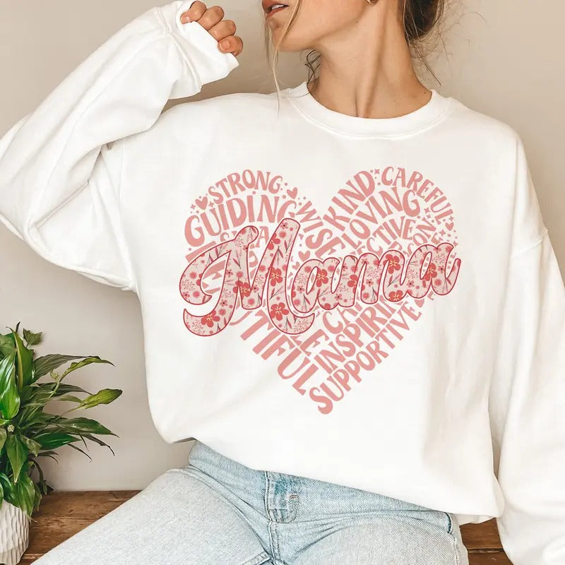 Heart Floral Mama Sweatshirt, Floral Mama Sweatshirt, Spring flowers for mama Sweatshirt, Mother's Day Sweatshirt, Funny...