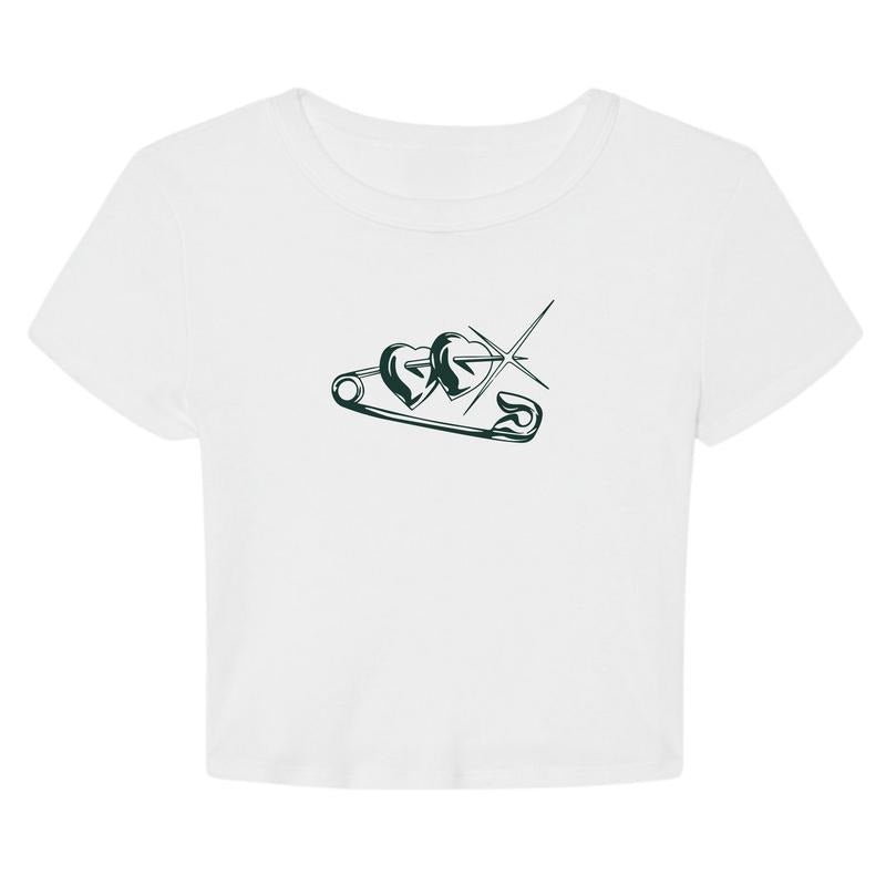 Heart Pin Y2K Cropped Graphic Summer T-Shirt Hoodie, Sweatshirt | GrindPrints.com