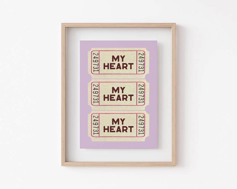 Heart Ticket Print, Valentines Gift For Her, Valentines Day Decor, Trendy Wall Art, Valentines Wall Art, Dorm Room Decor,...