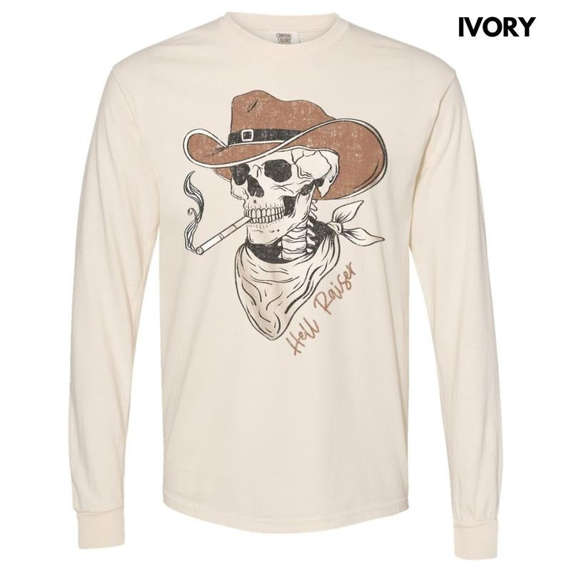 Hell Raiser Cowboy Long Sleeve Comfort Colors T-Shirt Hoodie, Sweatshirt | GrindPrints.com