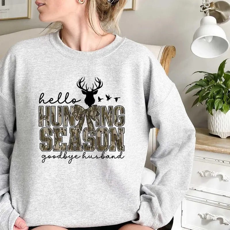 Hello Hunting Season Goodbye Husband Hunting Lover Deer Hunters Shirt Camo Hunting Lover T-Shirts, Hoodie, Sweatshirt