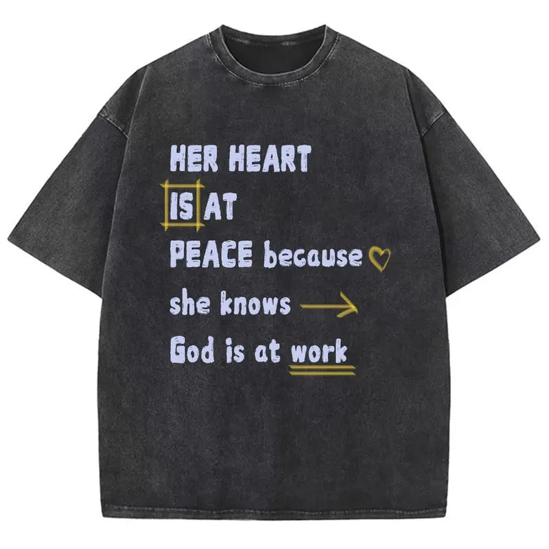 Her Heart Is At Peace Unisex Washed T-Shirt, Christian Jesus  t shirts, Vintage 90s Graphic Tee Gift Hoodie, Sweatshirt