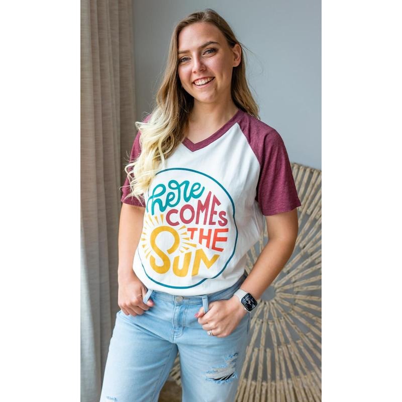Here Comes the Sun V-Neck Knit Top T-Shirts, Hoodie, Sweatshirt | GrindPrints.com