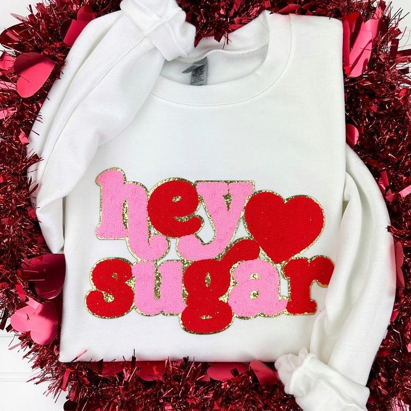 Hey Sugar Chenille Patch Sweatshirt -- WHITE T-Shirts, Hoodie | GrindPrints.com