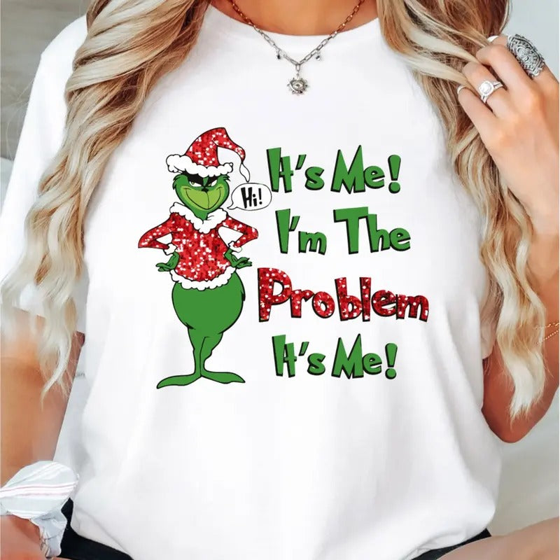Hi It's me I'm The Problem T-Shirt, Funny Christmas Women Shirt, Christmas Party Tee, Holiday Tee, Gift Shirt For Her,...