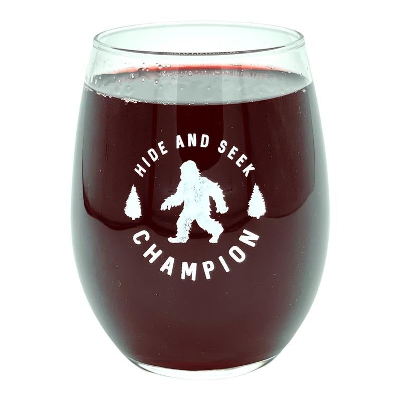 Hide and Seek Champion Wine Glass Funny Sarcastic Bigfoot Sasquatch Joke Novelty Cup-15 oz Funny Wine Glass Funny...