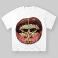 High-Quality Golden Cross Diamond Patch Grills Print Y2k T-shirt, Unisex Cotton Crewneck T-Shirt