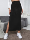 High Waisted Split Thigh Rib Knit Long Bodycon SkirtY2K T-Shirts, Hoodie, Sweatshirt | GrindPrints.com