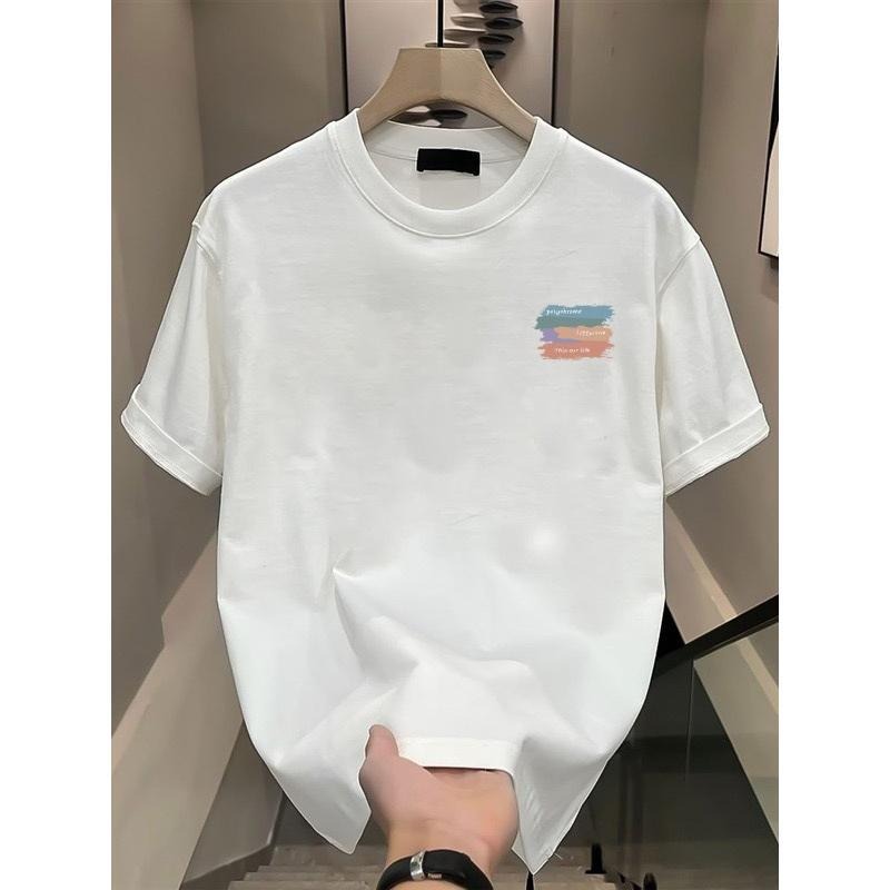 High-end Short Sleeve T-shirt for Men, Trendy Round Neck, Simple Print, Versatile, Fashion Brand, Light Luxury, Stylish...