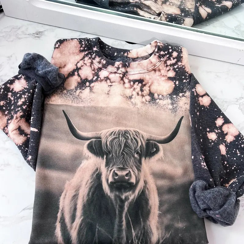 Highland Cow Sweatshirt or Hoodie Comfy Womenswear Tops Unisex Pullover Printed T-Shirts | GrindPrints.com