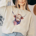 Highland Cow Sweatshirt, USA Flag, Patriotic Sweatshirt, 4th of July Sweatshirt, Country Western, Wild West Clothes, Farm...