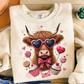 Highland Cow Valentine | Coquette Love Crewneck Sweatshirt | Retro Western Design T-Shirts, Hoodie | GrindPrints.com