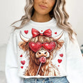 Highland Cow Valentine Coquette Bow Sweater, Valentine's Day, Retro Valentine Shirt, Valentine Heart, Love Gift Hoodie,...