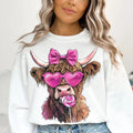 Highland Cow Valentine's Day Shirt, Coquette Valentine Heart Crewneck, Retro Love Sweatshirt, Romantic Holiday Sweater Hoodie