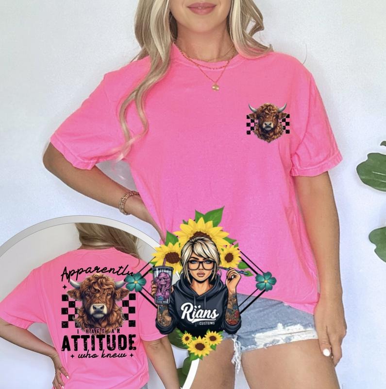 Highland Fluffy Cow Apparently i have an attitude Comfort Colors Unisex Tshirt Hoodie, Sweatshirt | GrindPrints.com