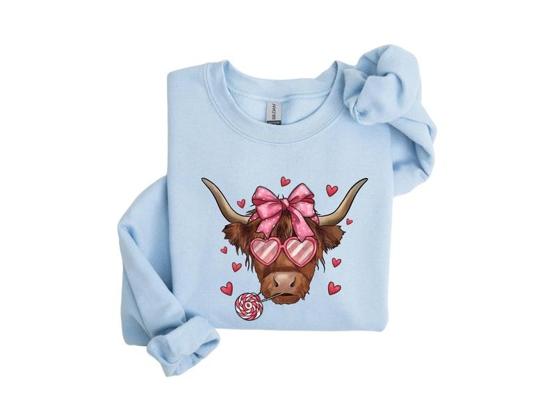 Highland Sweetheart Cow, Valentine's Day Cow Shirt, Moo Cow Shirt, Cow Lover Sweatshirt,Cute Valentine Day Outfit,...