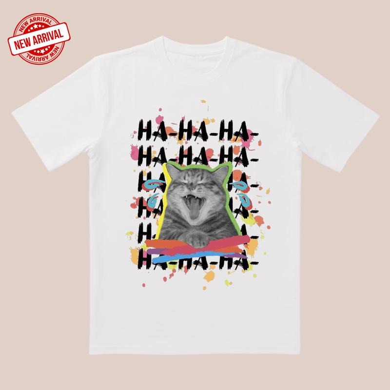 Hilarious Cat Shirt |     Splash Color & HA-HA-HA Text |     Laugh Out Loud Casual Wear Hoodie, Sweatshirt | GrindPrints.com