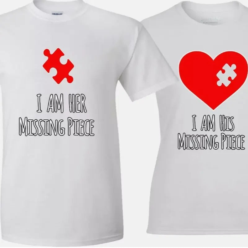 His Her Missing Piece puzzle Heart Valentine couple matching funny cute T-Shirt Hoodie, Sweatshirt | GrindPrints.com