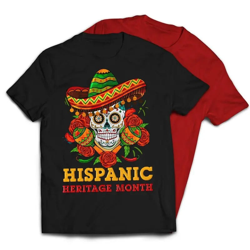 Hispanic Heritage Month Skull With Hat T-Shirt Casual Classic Hoodie, Sweatshirt | GrindPrints.com