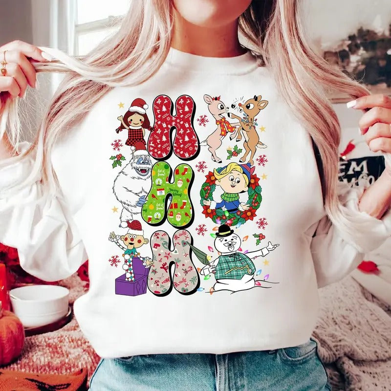 Ho Ho Ho Rudolph the Red-nosed Reindeer Christmas Shirt,Christmas Frosty the Snow Man Sweatshirt, Frosty's Snowflake...