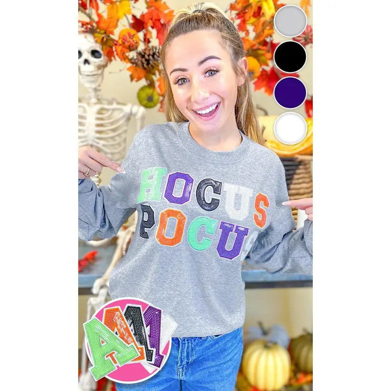Hocus Pocus Halloween Sequin Graphic Long Sleeve T-Shirt Hoodie, Sweatshirt | GrindPrints.com