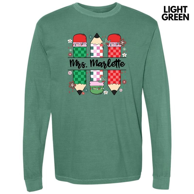 Holiday Pencils CUSTOM Long Sleeve Comfort Colors T-Shirt 'NLB' Hoodie, Sweatshirt | GrindPrints.com