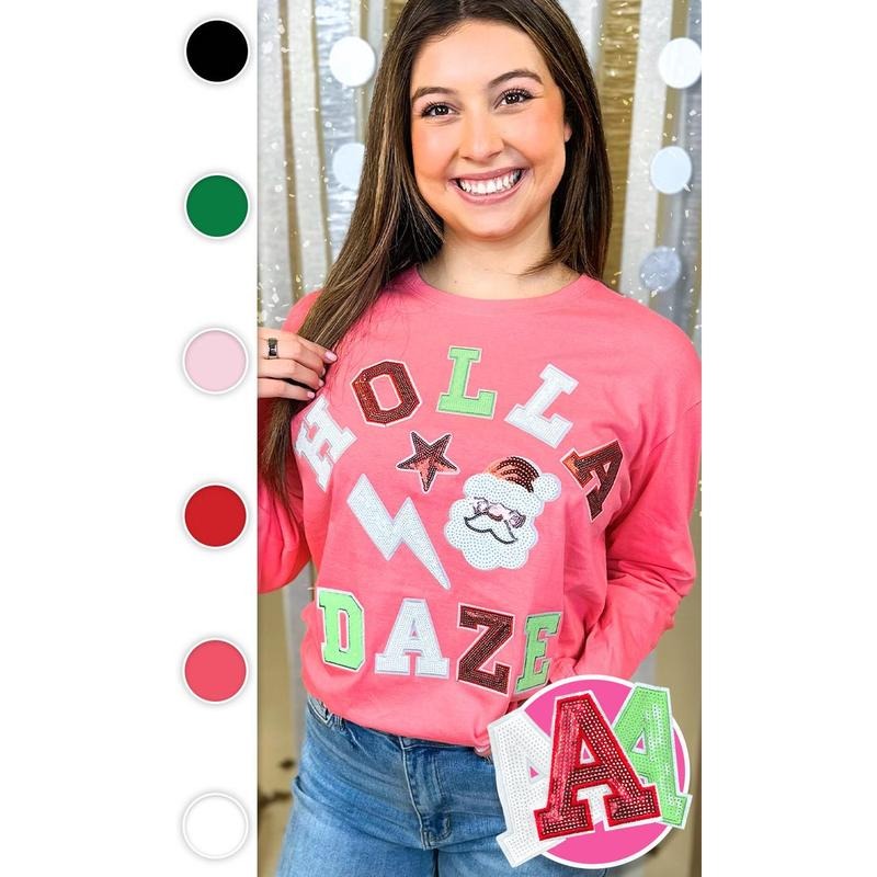 Holla Daze Sequin Graphic Long Sleeve T-Shirt Hoodie, Sweatshirt | GrindPrints.com