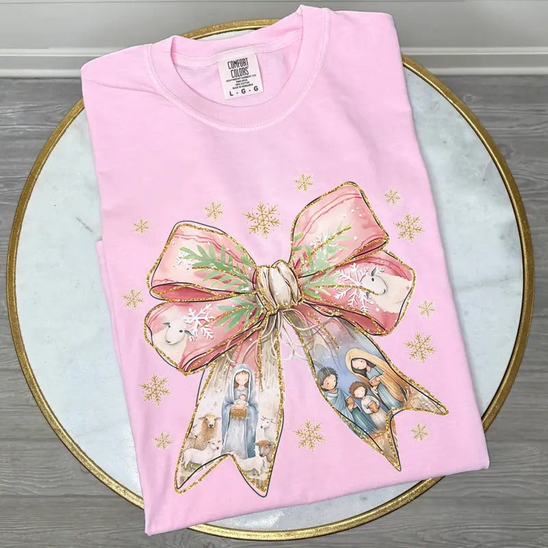 Holy Night Bow Comfort Colors T-Shirt 'NLB' Hoodie, Sweatshirt | GrindPrints.com