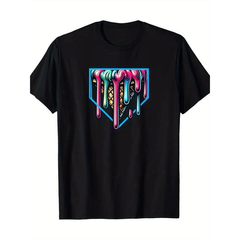 Home Plate Drip- Ice Cream Softball& Baseball 220g 100% Cotton T-Shirt, Casual Comfy Short Sleeve Crew Neck Top,...