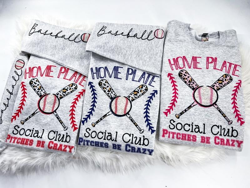Home Plate Social Club Baseball Sweatshirt or Hoodie with sleeve print and three color color options Fabric Womenswear...