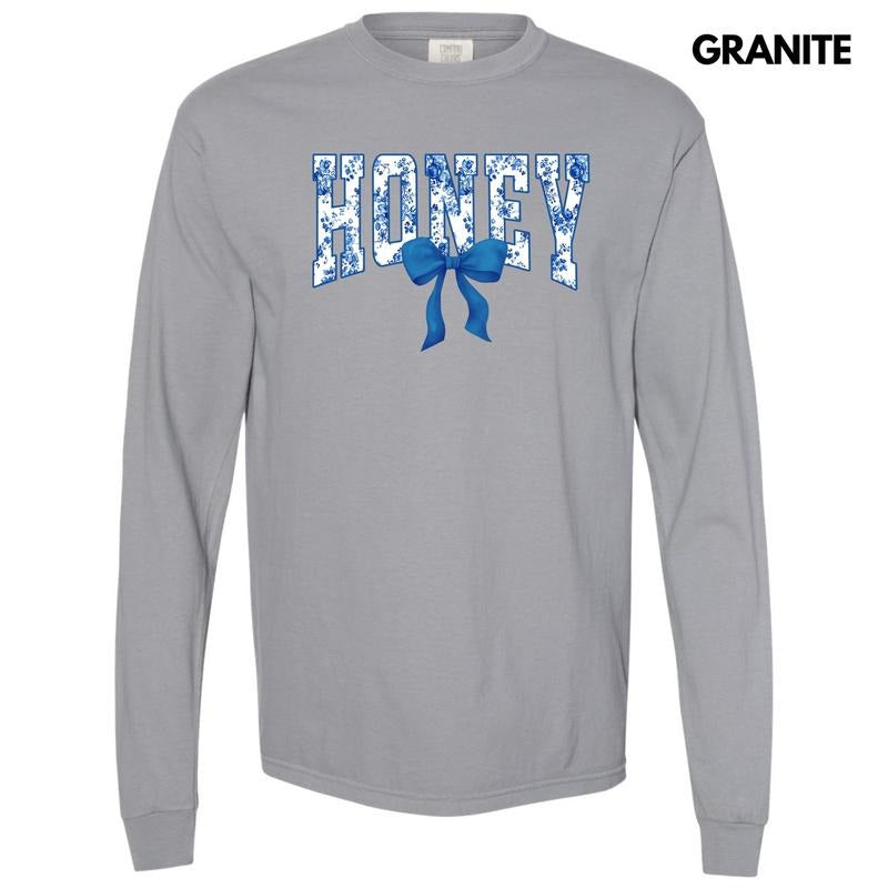 Honey Blue Floral Long Sleeve Comfort Colors T-Shirt 'NLB' Hoodie, Sweatshirt | GrindPrints.com