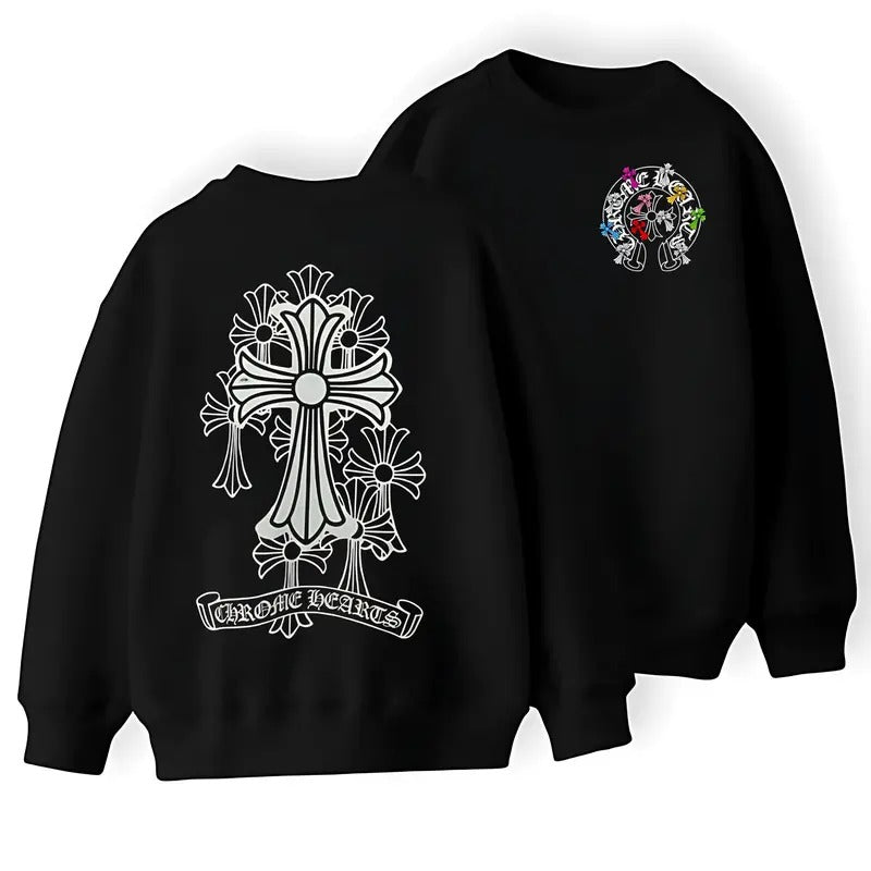 Chrome Hearts Cross Iconic Gothic Crewn T-shirt/Sweatshirt/Hoodie - Classic Fit - Cotton | GrindPrints.com