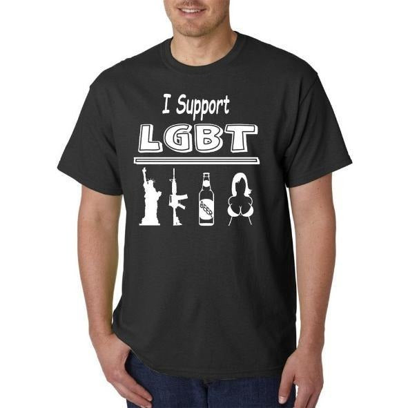 I Support LGBT - Liberty Guns Beer T*ts T-Shirt / Hoodie - Sarcastic Adult Humor made in usa Sweatshirt | GrindPrints.com