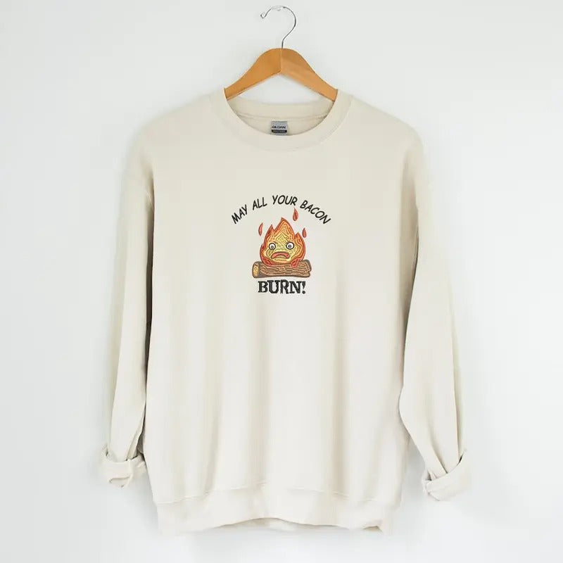 Calcifer Embroidered Tshirt/Sweatshirt/Hoodie, May All Bacon Burn, Howl's Moving Castle Shirt, Studio Ghiblie Shirt,...
