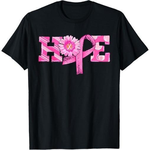 Hope Pink Ribbon Sunflower Breast Cancer Awareness Warrior T-Shirt Made in USA Hoodie, Sweatshirt | GrindPrints.com