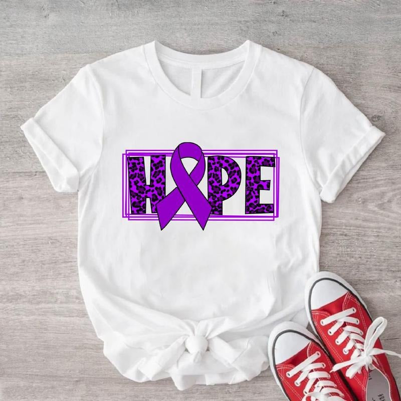 Hope Shirt, Purple Leopard Ribbon T-Shirt, Pancreatic Cancer Tee, Pancreatic Warrior Shirt, Survivors Shirt, Matching...