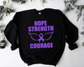 Hope Strength Courage Sweatshirt, Pancreatic Cancer Awareness Hoodie, Purple Ribbon Gift Sweater, Cancer Support Team...