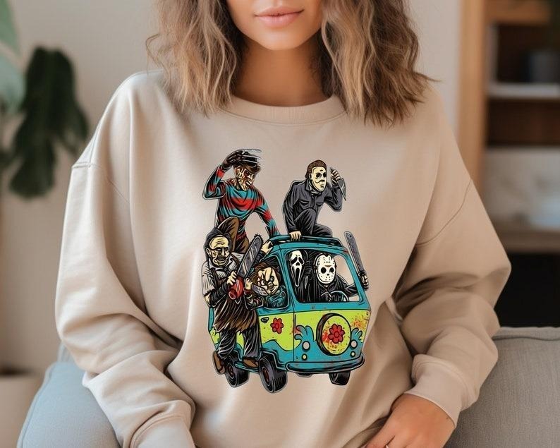 Horror Friends Van Halloween Sweatshirt and Hoodie, Retro Scary Movie Sweatshirt, Horror Sweatshirt, Mystery Van...