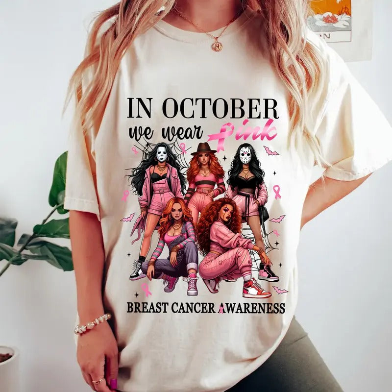 Horror Gangster Friends Cotton October We Pink Top T-Shirts, Hoodie, Sweatshirt
