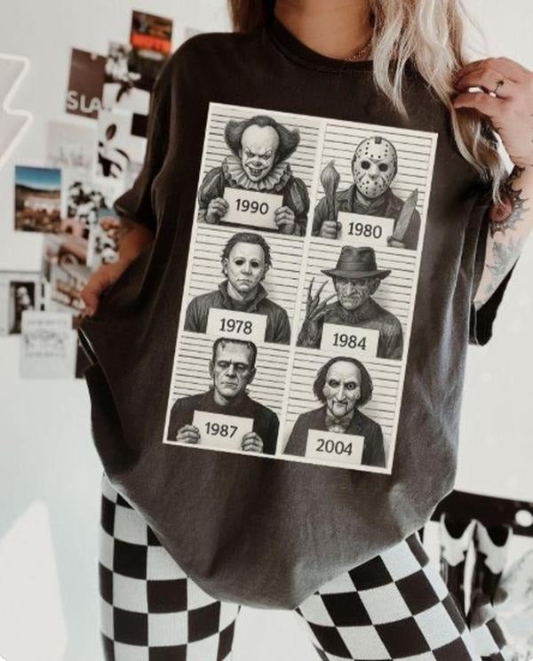 Horror Movie Characters Mugshots tshirt, Spooky tshirt, Scary Halloween tshirt, Retro Halloween tshirt, Scary Movie...