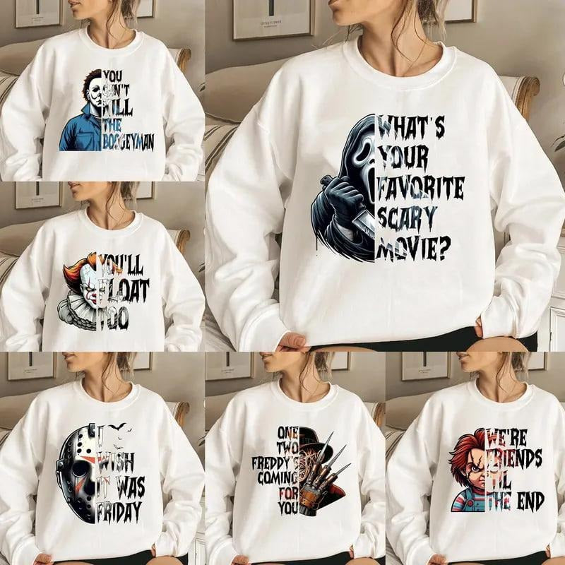 Horror Movie Quote Sweatshirt,Scary Killer Crewneck,Ghostface,Chucky,Michael Myers,Freddy, Jason,Pennywise,Horror...