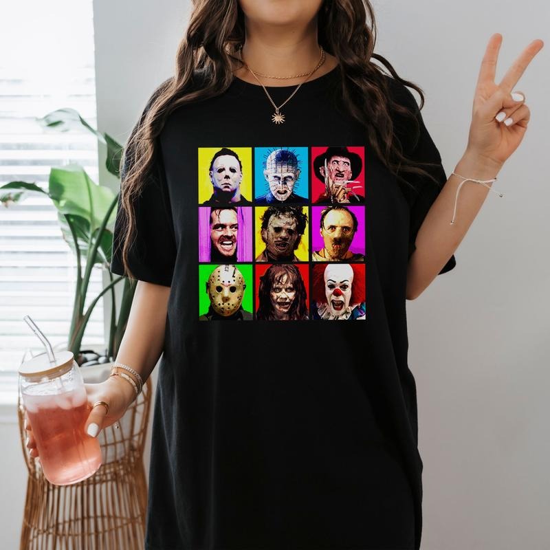 Horrow Character Pop Art Jason Voorhees Michael Myers Freddy Krueger Shirt Horrow Haloween Movie Shirt Halloween Party Shirt T-Shirts, Hoodie, Sweatshirt
