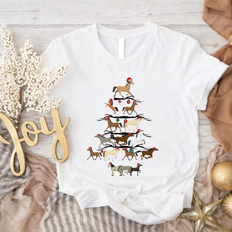 Horse Tree Shirt, Horse Christmas T-Shirt, Animal Lover Xmas Tee, Horse Lover Xmas Gift Tee, Cowboy Christmas Shirt,...